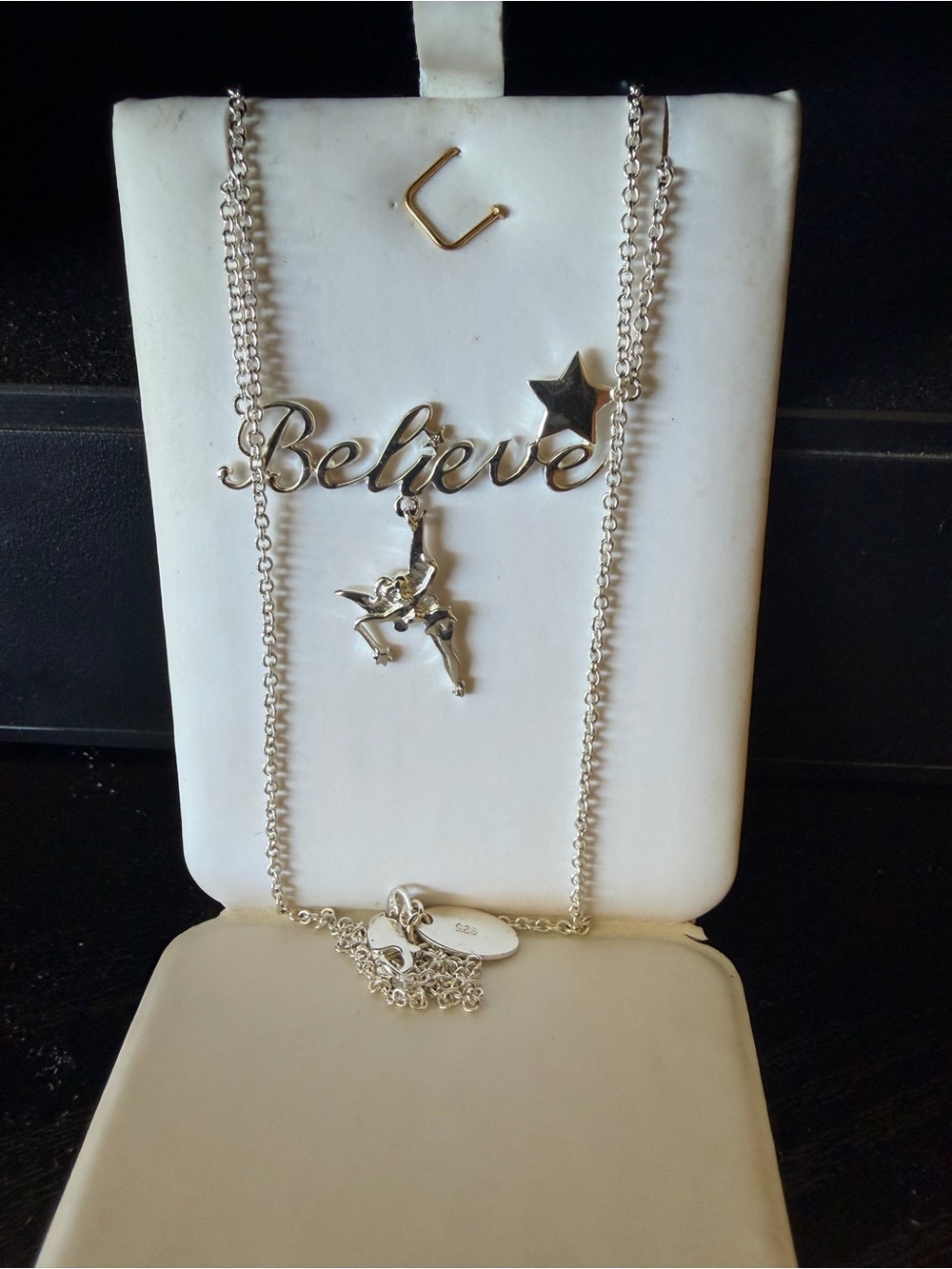 Y2K 2007 Rare Disney Silver 'Believe' Necklace with Star and Ballerina Charms